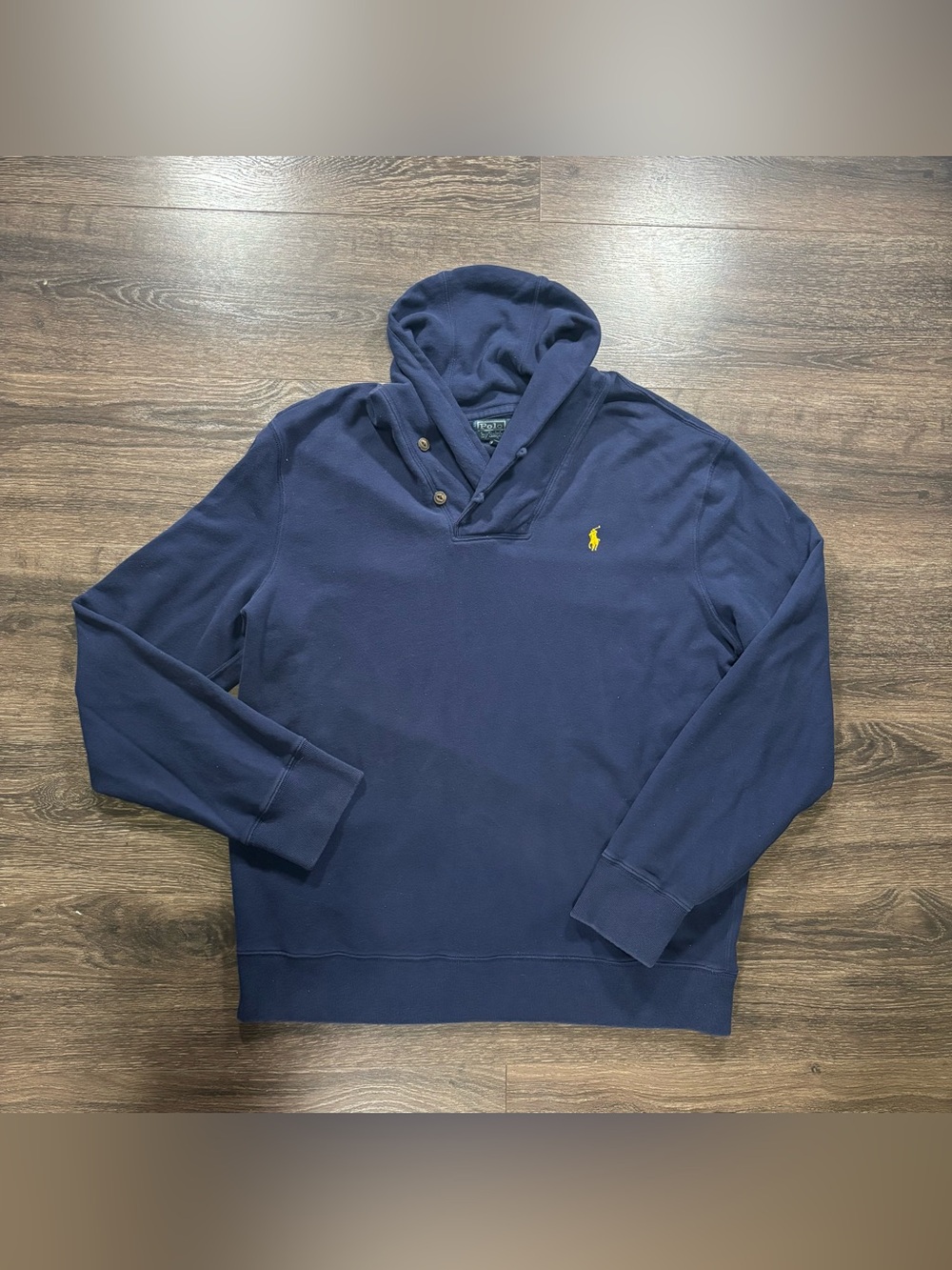 Polo by Ralph Lauren Navy Hooded Cowl Neck Pullover with Yellow Pony Size XXL